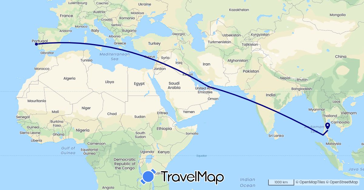 TravelMap itinerary: driving in United Arab Emirates, Portugal, Thailand (Asia, Europe)